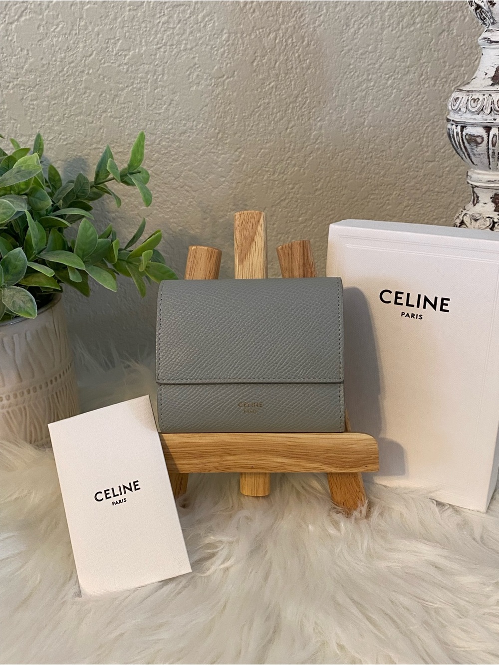 Celine Mineral Gray Compact Trifold Wallet - box, tag & cc